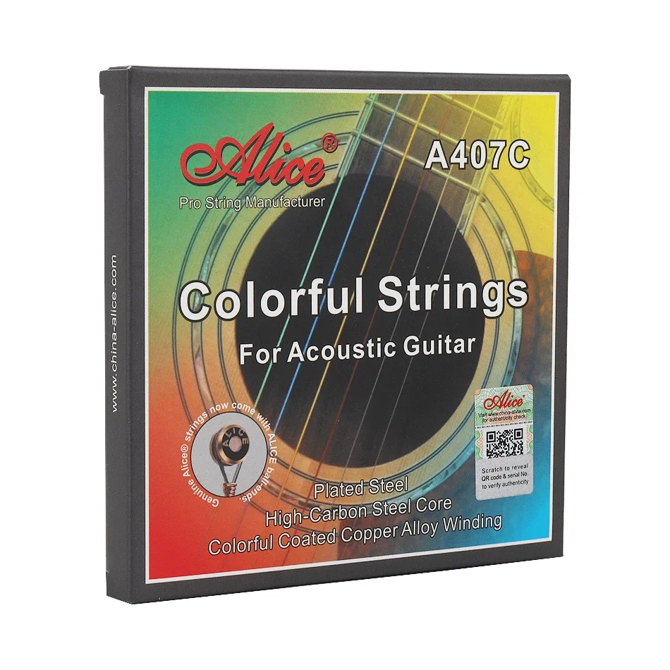 Alice A407C Bunte Akustikgitarrensaiten High-Carbon Steel Core Kupferlegierung Wicklung Professionelle Gitarrensaiten Image