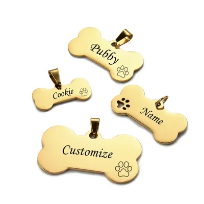 Personalisiertes Hundemarke aus Edelstahl, individuell gravierter Knochen-Hundeanhänger für Image