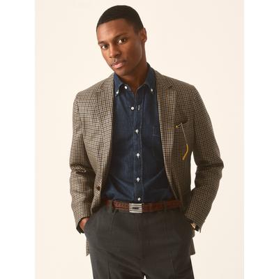 J.McLaughlin Men's McCown Wool & Linen Sport Coat in Houndstooth Beige/Navy, Size 46 | Linen/Wool