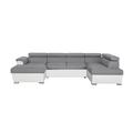 Canapé d'angle panoramique simili/tissu blanc/gris - méridienne 199cm