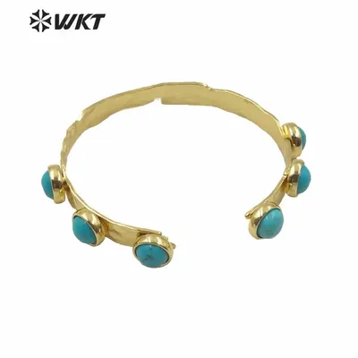 WT-B552 Hot Selling Elegant Vintage Natural Turquoise Cuff Bangle Gold Electroplated For Women As