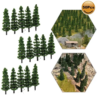 50pcs Model Train Trees N Scale 1:160 50mm TC50 Railway Modeling Plastic Green Trees