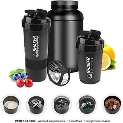 500ML Portable Protein Shaker Cup with Powder Storage Container Mixer Cup Gym Sport Water Bottles