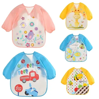 Cute Baby Bibs Waterproof Long Sleeve Apron Children Feeding Smock Bib Burp Painting Drawing Soft