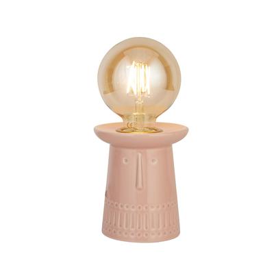 Pink Face Table Lamp with Exposed Bulb