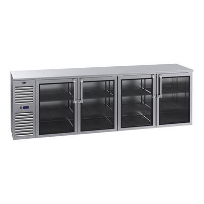 Krowne BS108L-KSS-LRLR 108" Stainless Steel Glass Door Back Bar Refrigerator with Stainless Steel Top and Left Side Compressor