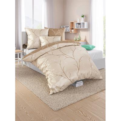 Bettwäsche WÄSCHEPUR Gr. 3, beige (beige, schoko, bedruckt), B/L: 155cm x 220cm, 2-teilige Garnitur St., 2-teilige Garnitur St., Feinbiber, B/L: 80cm x 80cm, Feinbiber, 100% Baumwolle, Bettwäsche Image