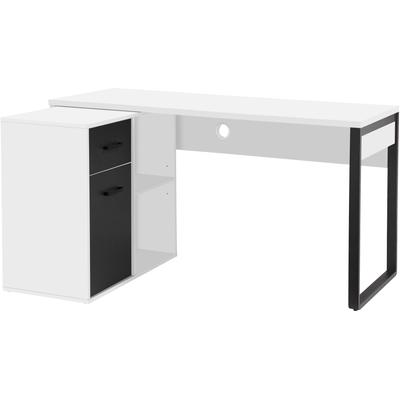Eckschreibtisch PLACES OF STYLE "Moid, Computertisch, Kabeldurchlass, mit Regalfächern", weiß, schwarz graphit, schwarz, weiß, B:140cm H:75cm T:115cm, Tische, Schublade und Tür, flexibles Regalelement, 140x82-115 cm Image
