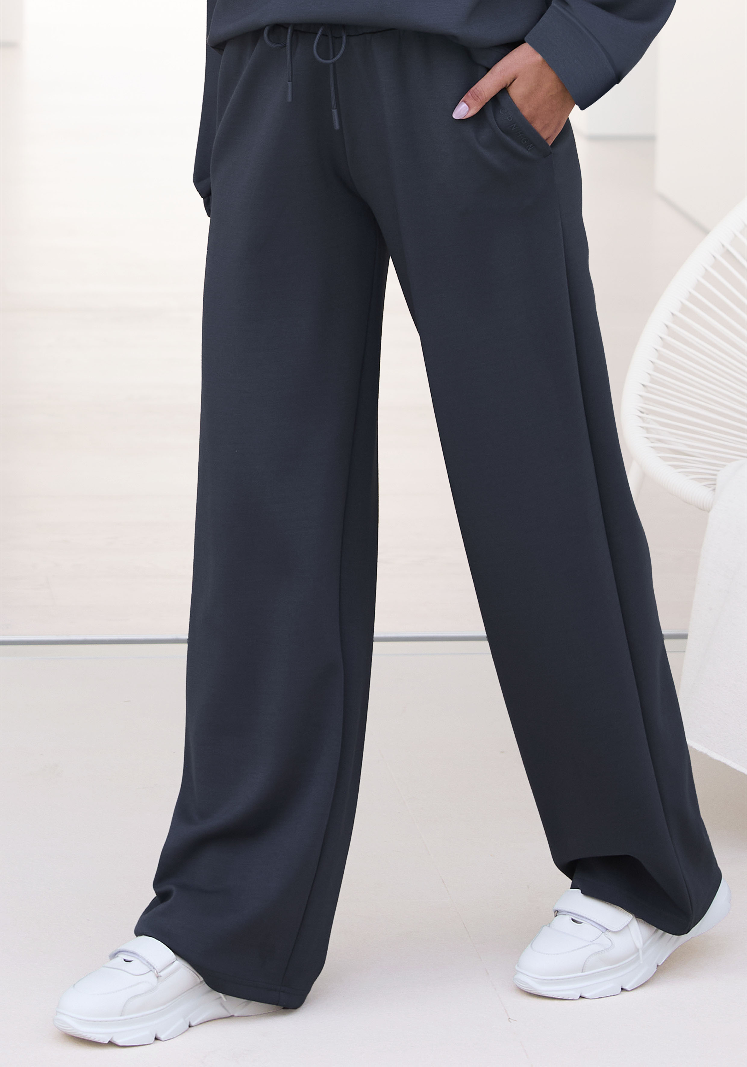 Loungehose COPENHAGEN STUDIOS, Damen, Gr. 40/42, N-Gr, grau (dunkelgrau), Sweatware, Obermaterial: 54% Modal, 40% Polyester, 6% Elasthan, unifarben, bequem lang, Hosen Loungehose, extra softes Material