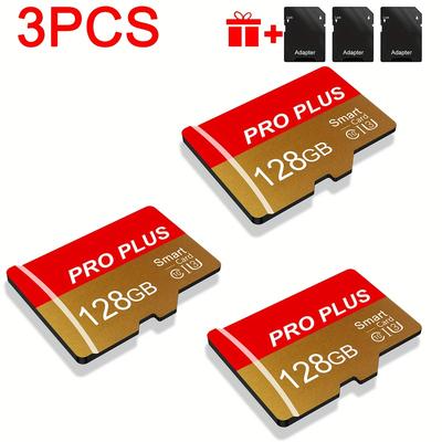 TEMU 3pcs Memory Card 128gb 64gb 32gb 16gb With Adapter, Memory Card 8gb 4gb 2gb 1gb, Uhs-i C10 A1 Memory Tf Card For Tablet/camera/mobile Phone/camera/car Audio/game Console -store Your Files ! Image