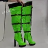 LAIGZEM Damen-Overknee-Stiefel mit durchgehendem Reißverschluss, Plattform, dicke High Heels, Stiefel, Schnallenriemen, handgefertigte Schuhe für Damen, große Größe 41, 44, 47, 52