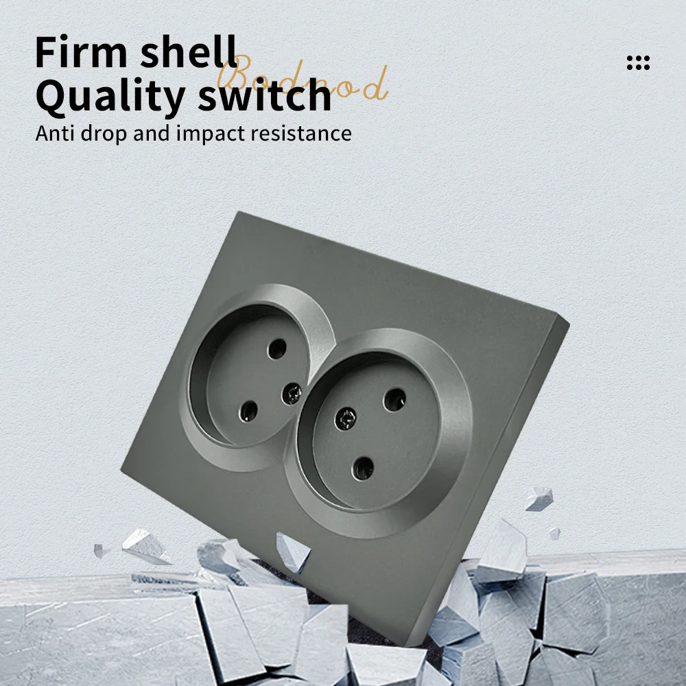 Graue, nicht geschliffene, klassische, flammhemmende, eingebettete Wandstecker, Steckdosenfarbe, Kunststoff-Steckdosen, 250 V, EU-Standard-Wechselstromsteckdose Image