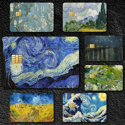 Van Gogh The Starry Night Kunstposter, modisch, wasserdicht, Kratzmuster, neue Aufkleber, Dekoration, 4-teilig, Kartenhülle Image