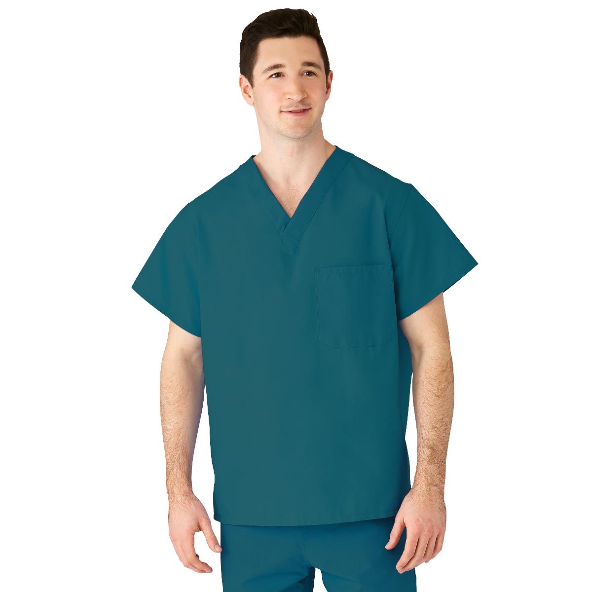 AngelStat Unisex Reversible V-Neck Scrub Top with 2 Pockets, Peacock, Size L, Color Code, 1 EA (610NBTL-CM) Each Medline