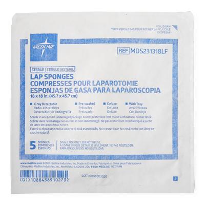 X-Ray Detectable Sterile Lap Sponge, 18" x 18", 5/Tray, 20/CS (MDS231318LF) Case of 20 Medline