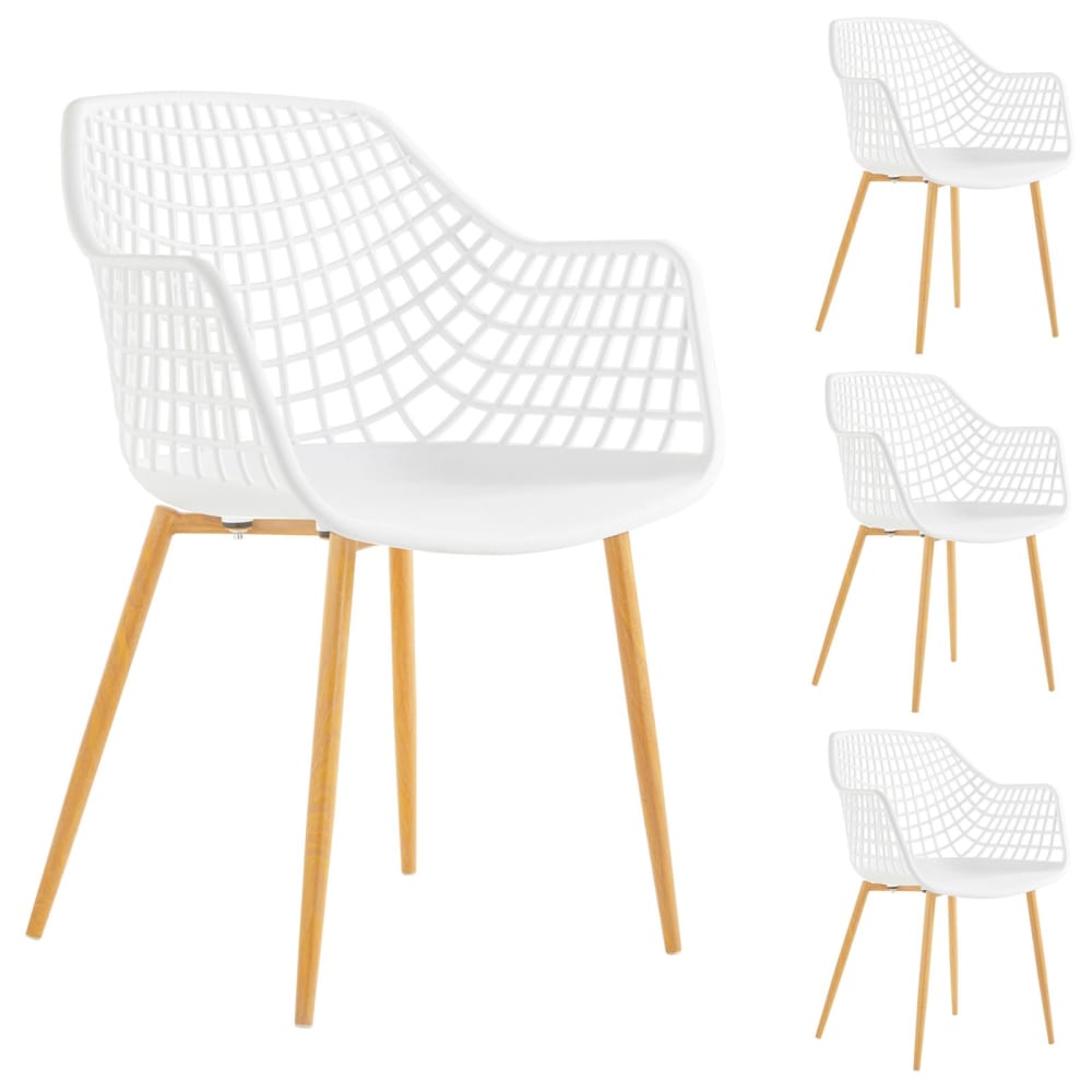Chaises coque (x4), blanc/chêne sonoma