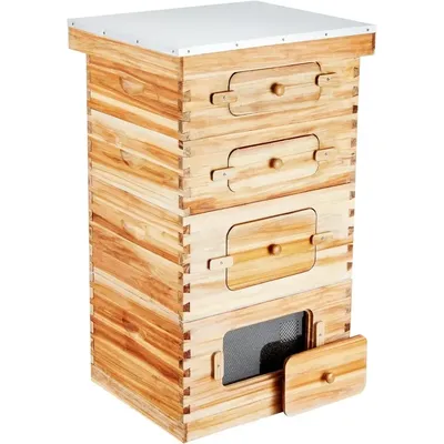 10 Frame Bee Hive, Beeswax Coated Fir Wood, 2 Deep + 2 Medium Bee Boxes Langstroth Beehive Kit for