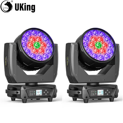 U'King 2Pcs Upgrade 200W Beam Wash Zoom Moving Head Light 19X15W RGBW LED Stage Lights DMX DJ Lights For Disco KTV Bar Nightclub
