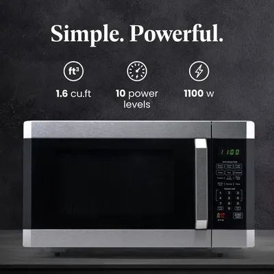 Countertop Microwave 1100 Watts, 1.6 Cu Ft Smart Sensor Microwave Oven with LED Lighting and Child