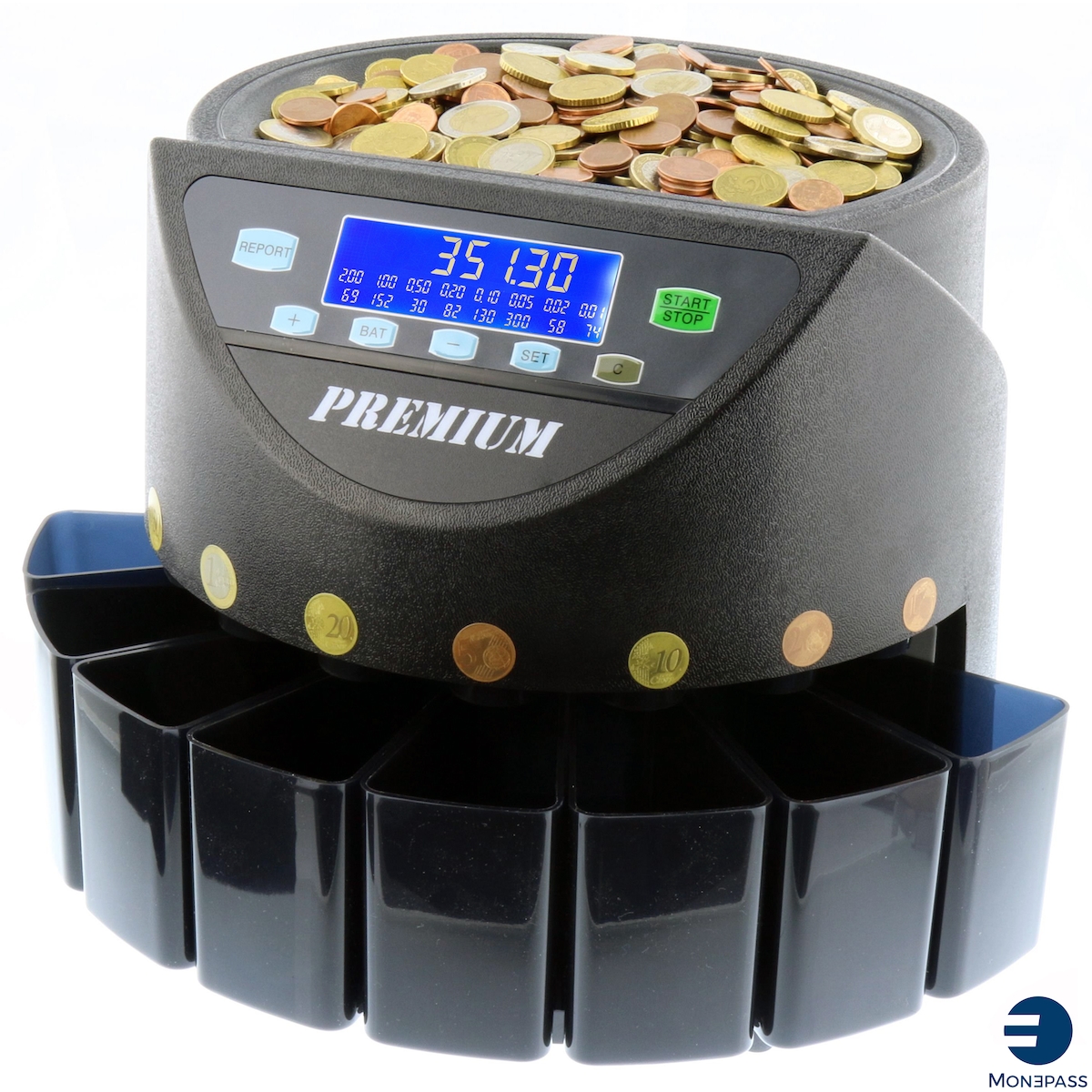 Münzzähl- und Sortiermaschine € MP355- Black Version - MONEPASS Image
