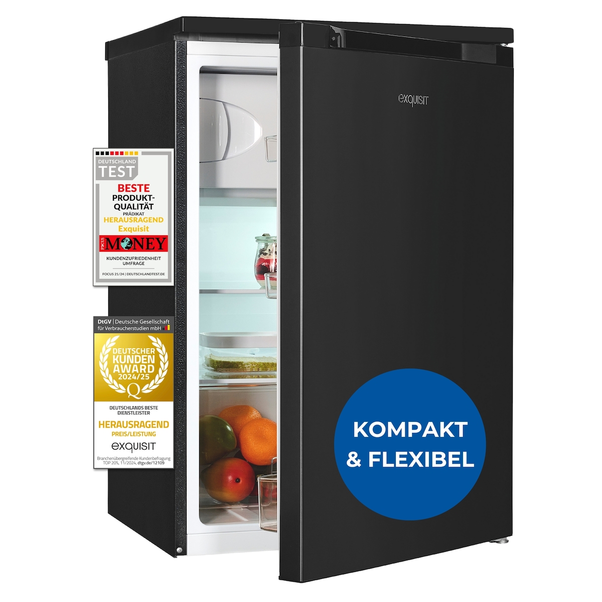 Exquisit Kühlschrank mit Gefrierfach, 107 Liter, 4-Sterne-Gefrierfach, Kompakt, klein, KS15-4-051C inoxlook-az Image