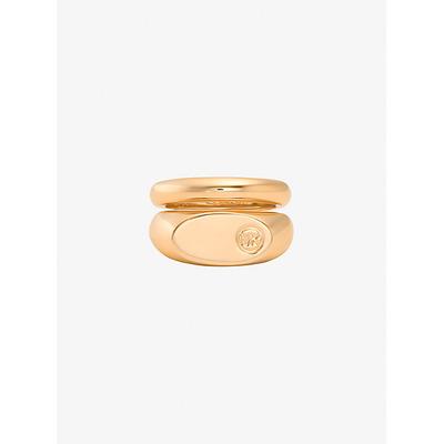 Michael Kors Logo Engraved Double Layered Signet Ring Gold 5