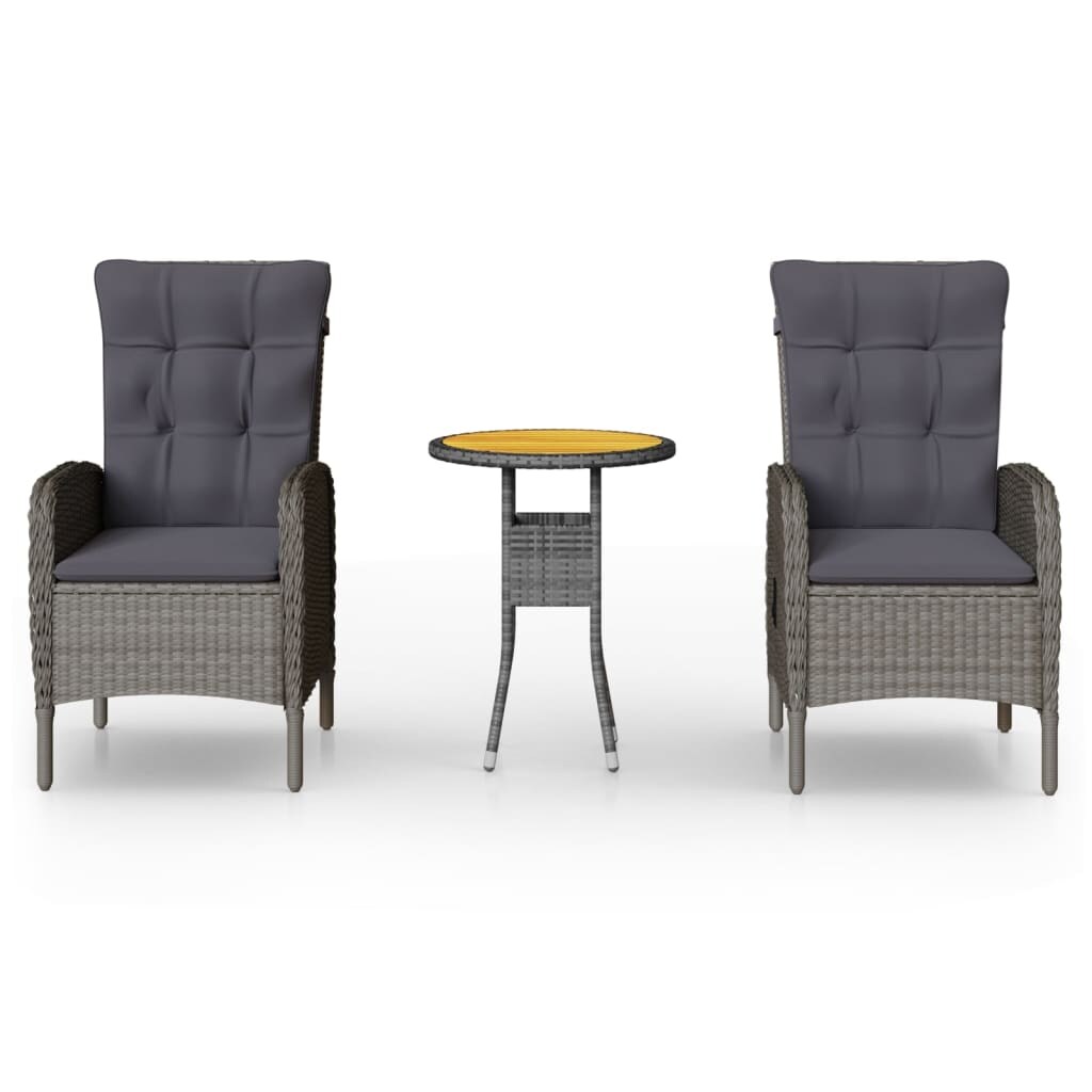 vidaXL 3-tlg. Garten-Bistro-Set Poly Rattan Grau Image