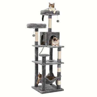 TEMU Tower For Indoor Cats, 7-layer Multi-level Cat Tree With Sisal-covered Scratching Post, Cozy Cat Condo, And Padded Top Perch, Grey, 154 Cm Image