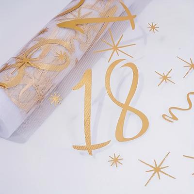 TEMU 1pc Polyester Print Birthday Celebration Tablecloth - 18th Milestone & Anniversary Sheer Table Decor, Elegant Party Supplies, No Power Needed, Featherless, 100% Polyester Knit Fabric Image