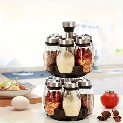 TEMU 3-tier Glass Spice Rack, Rust-resistant, Scratch-proof, Outdoor Safe, Countertop Spice Organizer With Lids, Kitchen Accessory For Seasoning Storage Image