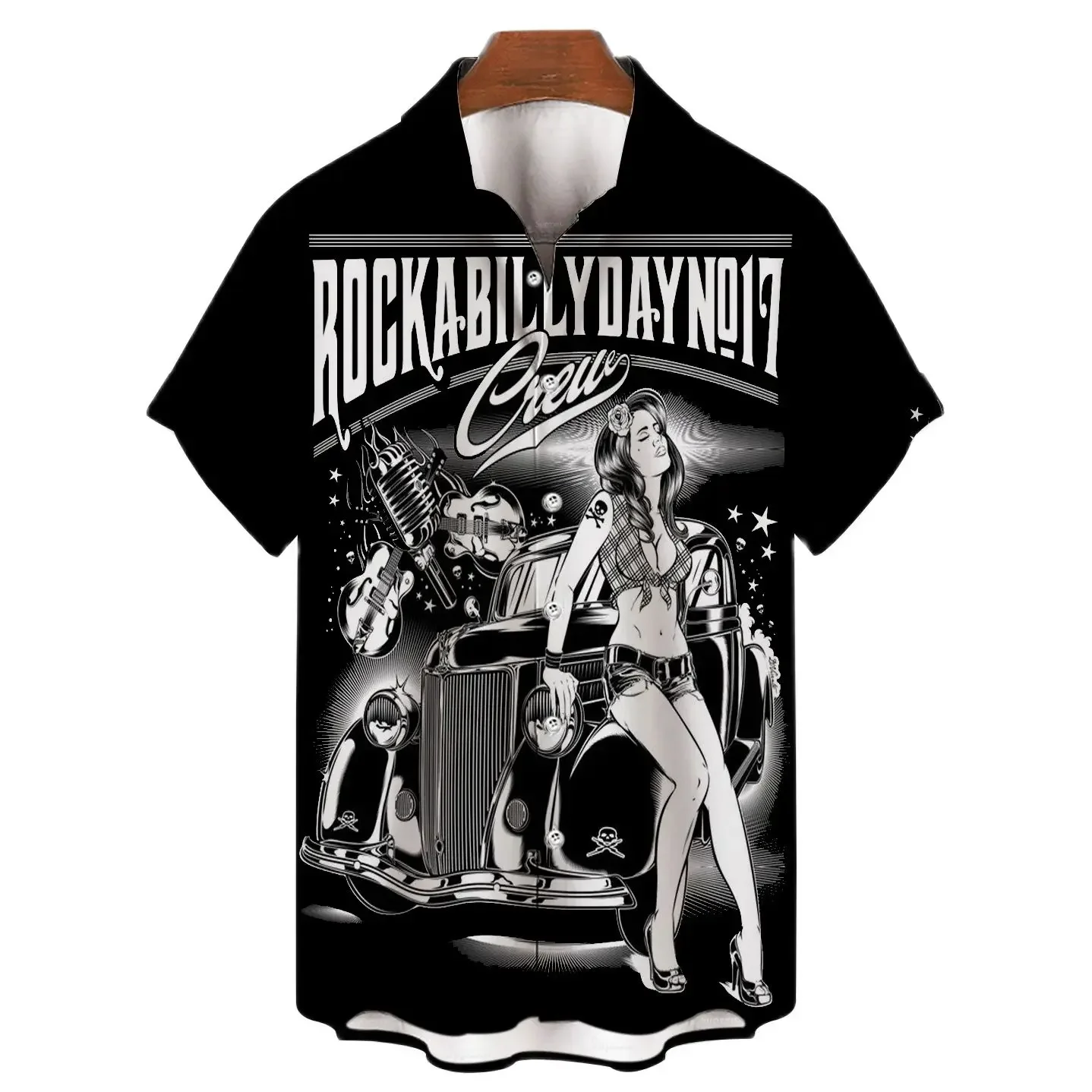 Hemden für Männer 3d Vintage Horror Schädel Rocker Print Gothic Rockabilly Hawaii Shirt Kurzarm Top Homme Harajuku Ropa Hombre