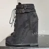 Berzimer Stiefeletten Seite Reiß verschluss Faux Wildleder High Heels runde Zehen Keile Absätze kurze Stiefeletten Damenschuhe Frau große Größe 41 43 47 52