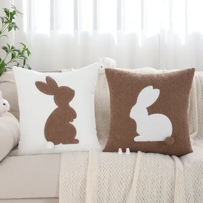 1PC Ostern Dekoration Kissenbezug Kaninchen Stickerei Plüsch Home Sofa Dekoration Image
