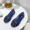 Damen-Gelee-Schuhe, schillernde blaue Gold-Flats, PVC-Slip-Ons, runde Zehen, atmungsaktiv, Ausschnitt, tägliche Ballett-Mokassins, breite Passform, EU 41–36 9