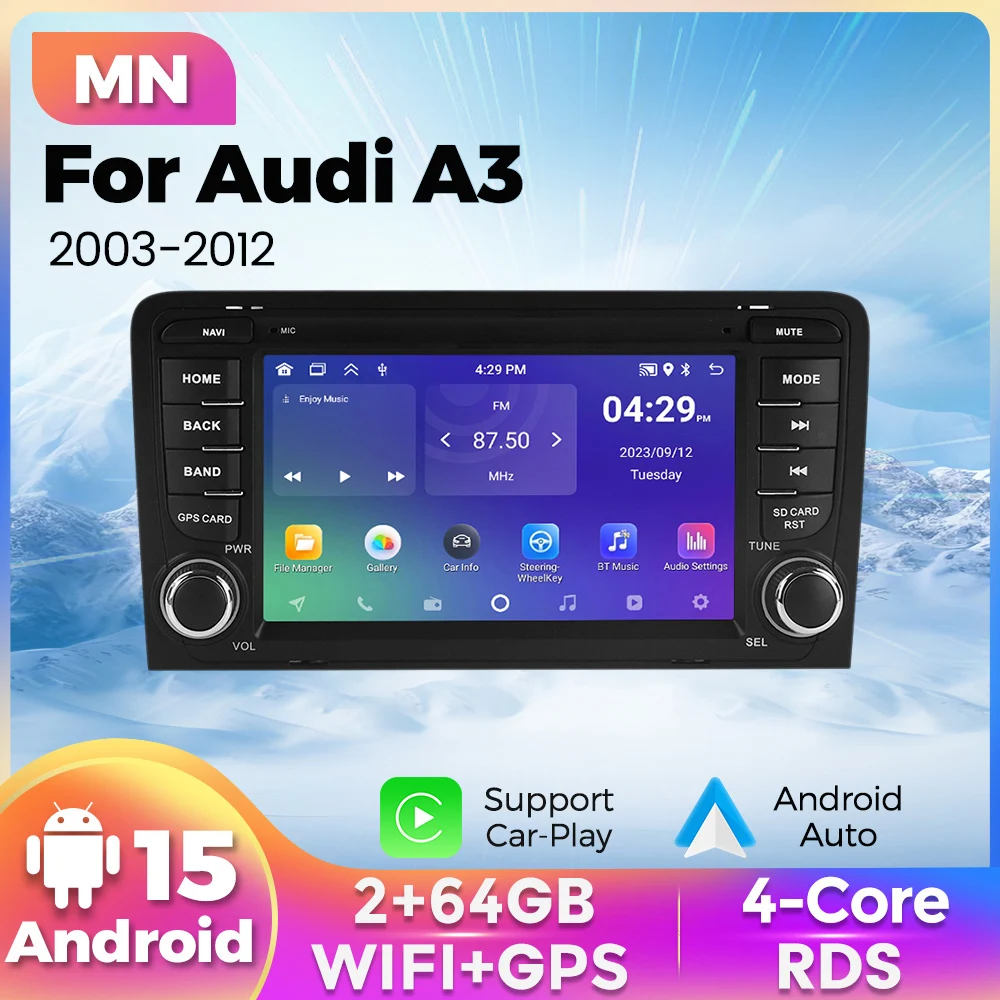 2 din android 13 autoradio für audi a3 8p s3 2012-2015 rs3 sportback carplay multimedia player gps navigation fm audio head unit Image