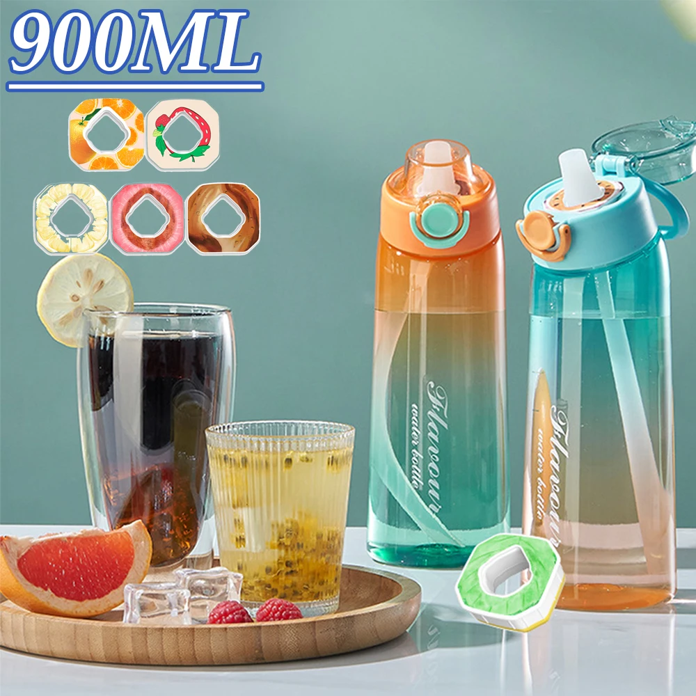 900 ml Gym Sport flasche mit Griff deckel Tritan Trink flasche mit Stroh Gym Wasser flaschen für Sport Fitness Laufen Wandern Yoga Image