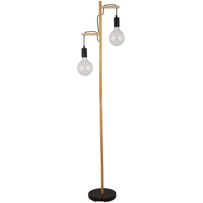 SEARCHLIGHT Stehlampe "Stehlampe Woody, 2-flammig", naturholz und schwarz, H: 154,50cm, Lampen, Echtholz