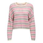 Strickpullover ONLY "ONLASA LS SHORT O-NECK CC KNT", Damen, Gr. L (40), birch stripes:gray mist, violet ice, fuchsia pink, Strick, Obermaterial: 60% Baumwolle, 40% Polyacryl, gestreift, modisch, regular fit, Rundhals, Langarm, Pullover