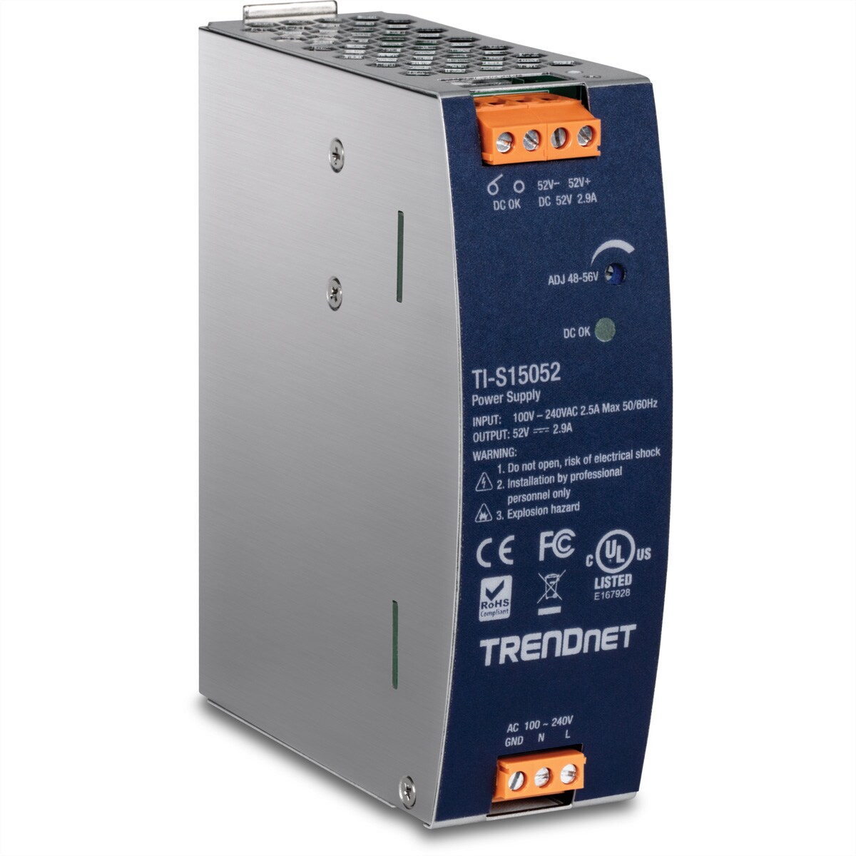 TRENDnet TI-S15052 DIN-Rail Power Supply, 150W, 52V DC, 2.89A AC zu DC mit PFC Image