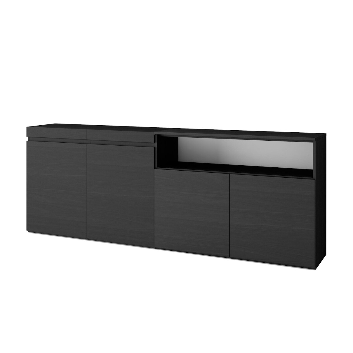 SKRAUT HOME Sideboard, Küche, Schrank, Dielenschrank, 200x35x75cm, 4 Türen, Viel Stauraum, Moderner Stil, Schwarz - 64_13 Image