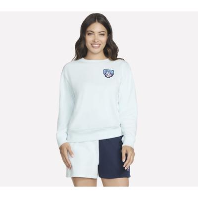 Skechers Women's Uno Daisy Pullover Top | Size 2XL | White/Blue | Cotton/Polyester