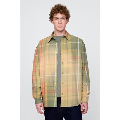 Gap Mens Green Check Cotton Twill Oversized Shirt - Green Check