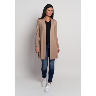 Cardigan SEIDEL MODEN, Damen, Gr. 46, sand, walnuss,85, Jersey, Obermaterial: 95% Viskose, 5% Elasthan, unifarben, casual, normal hüftbedeckend, Rundhals, Langarm abgesteppt, Strickjacken, ohne Verschluss und aus Viskose MADE IN GERMANY Image