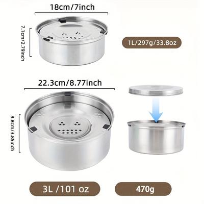 TEMU Stainless Steel Dog Water Bowl, Non-slip Slow Feeder Dispenser, No Spill Pet Bowl For Dogs, Uncharged Watering Supply Without Battery. Image