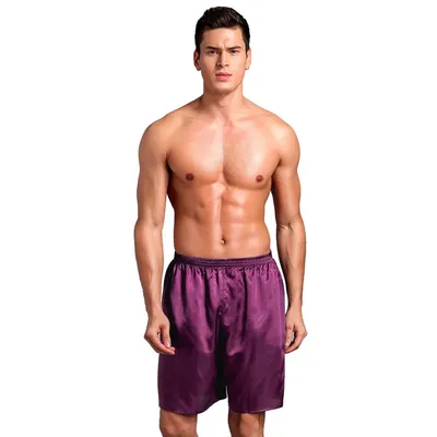 Herren-Hauskleidung, Sommer-Satin-Schläfer, elastische Taille, kurze Hosen, lässig, bequem, Image