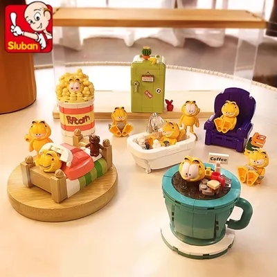 SLUBAN Garfield Bausteine Animation Peripherie Modell Kinder pädagogisches Montagespielzeug DIY Street View Geburtstagsgeschenk Image