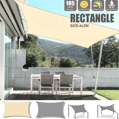 4mx3m Waterproof Sun Shelter Sunshade Protection Shade Sail Awning Camping Cloth Large For Outdoor Canopy Garden Patio