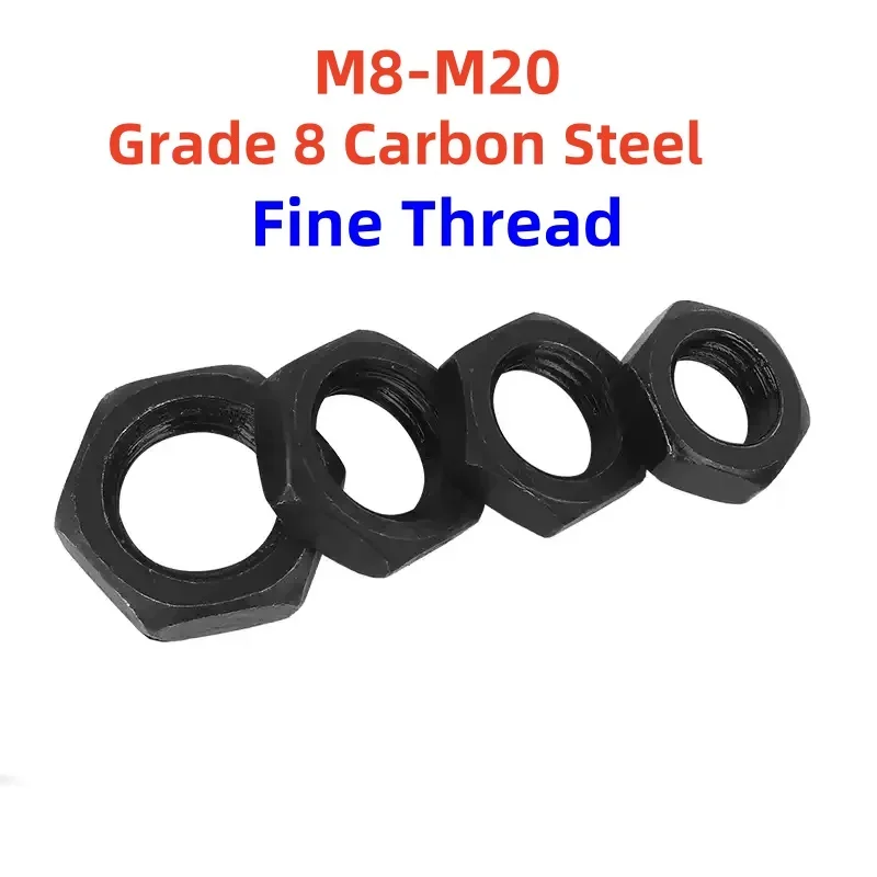 Sechskant-dünne Sechskantmuttern aus schwarzem Kohlenstoffstahl der Güteklasse 8. M8, M10, M12, M14, M16, M20, flache Sechskant-Sechskant-Wafer, niedrige, dünne Marmeladenmutter Image