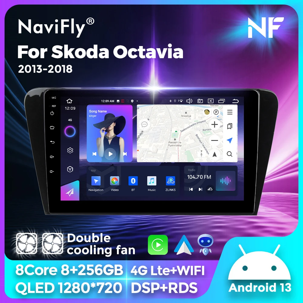 Navifly 10 ''2k qled android auto intelligente systeme carplay monitor autoradio für skoda octavia 3 a7 2012-2016 player gps 2din Image