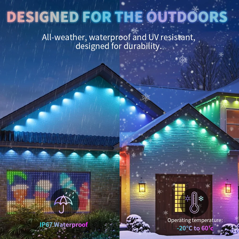 15M/90M RGB Traufe LED Lichter Permanent Außen Lichter Bluetooth APP Kit Full House Traufe Licht string Weihnachten Hochzeit Beleuchtung Image